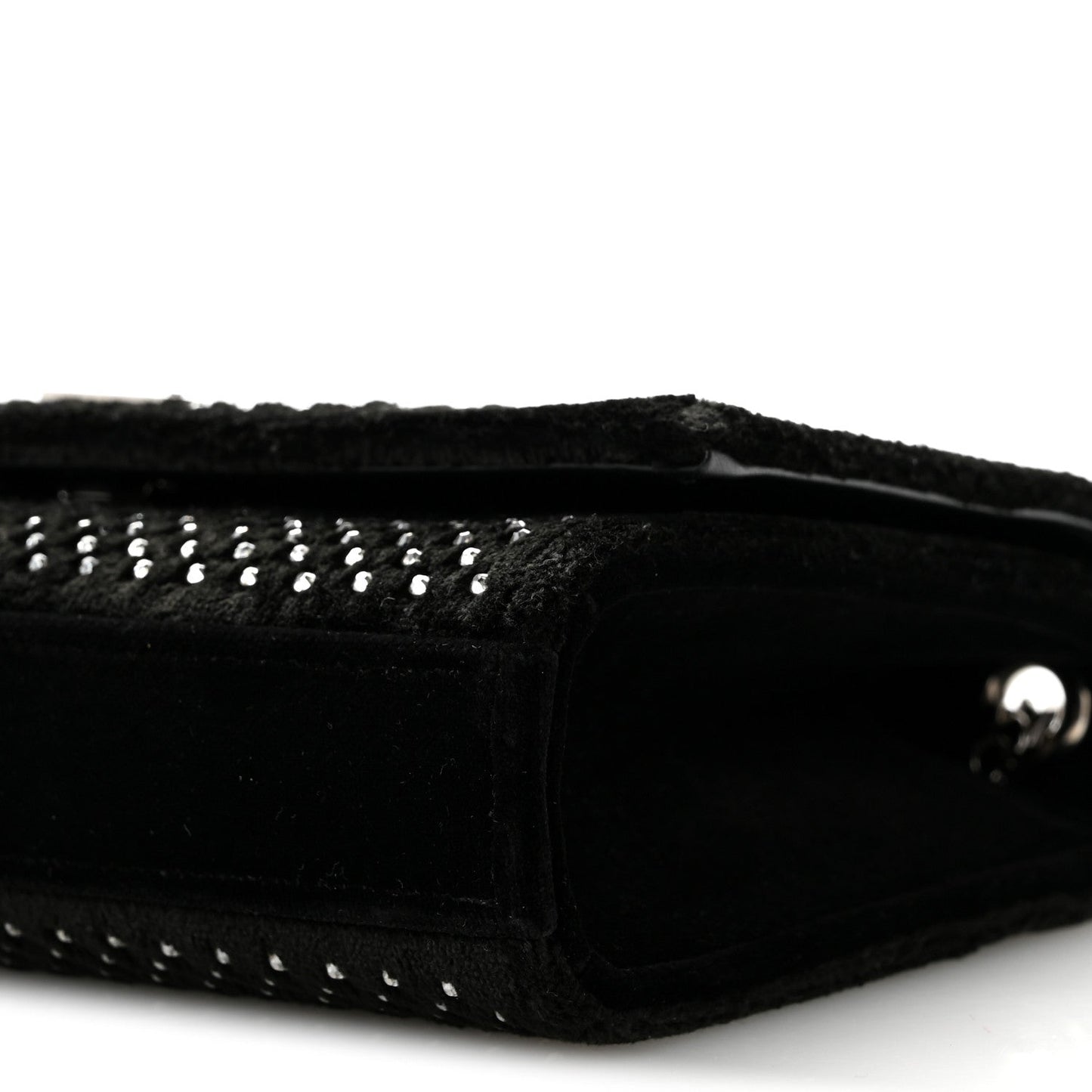 Velvet Crystal Studded Monogram Small Kate Satchel Black