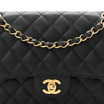 Caviar Quilted Medium Double Flap Black