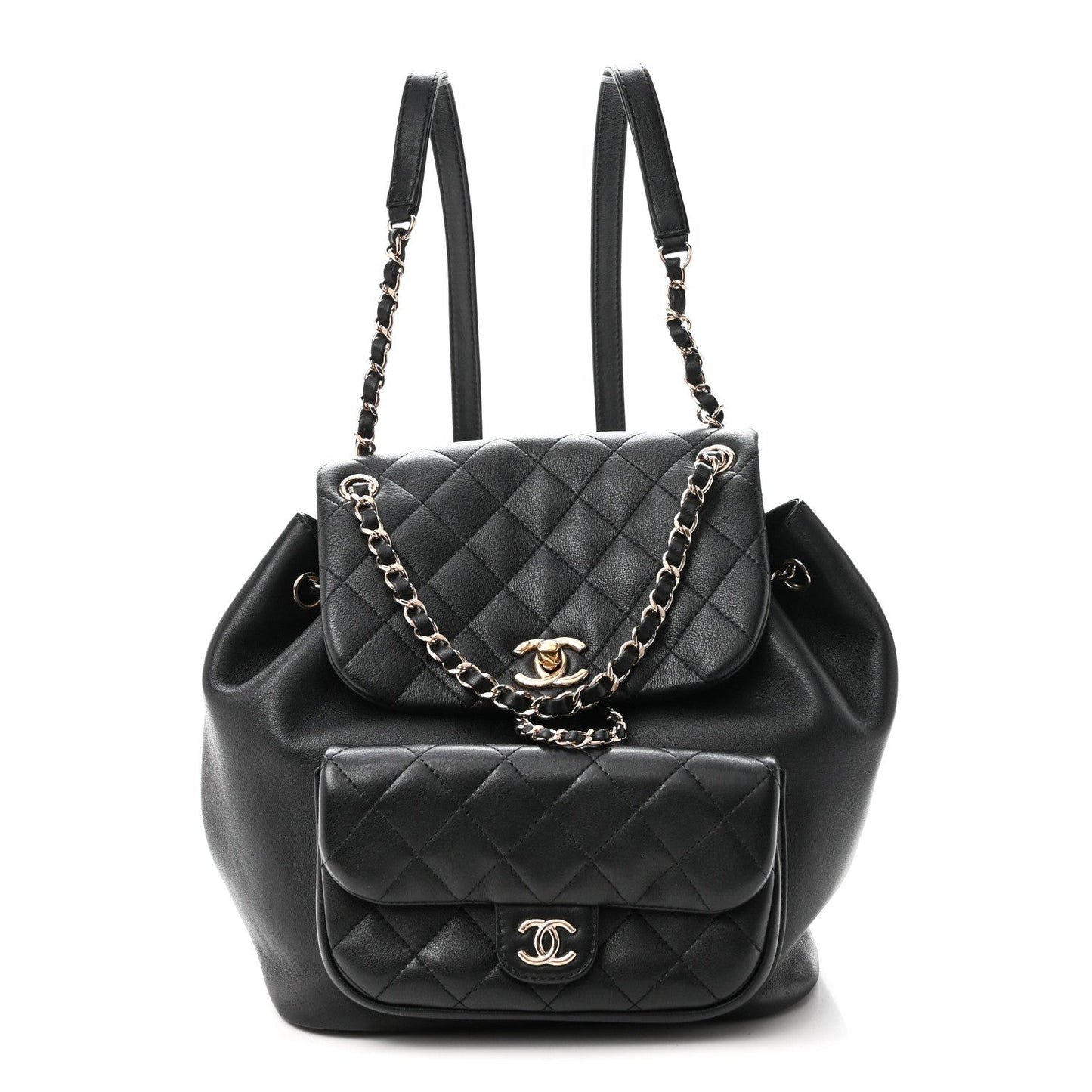 Lambskin Quilted Large Duma Drawstring Backpack Black