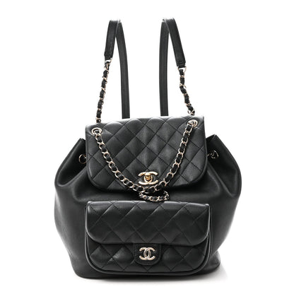 Lambskin Quilted Large Duma Drawstring Backpack Black