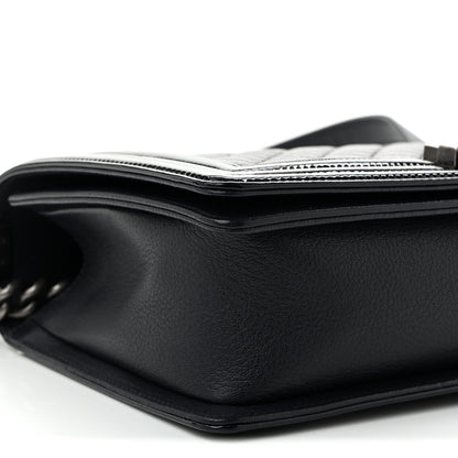 Goatskin Quilted Patent New Medium Duo Boy Flap Black