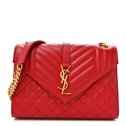 Grain De Poudre Textured Mixed Matelasse Triquilt Medium Monogram Satchel New Red