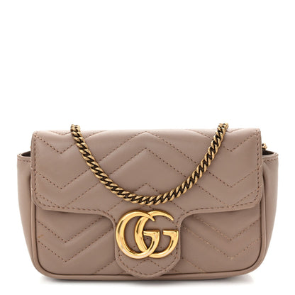Calfskin Matelasse Super Mini GG Marmont Shoulder Bag Porcelain Rose