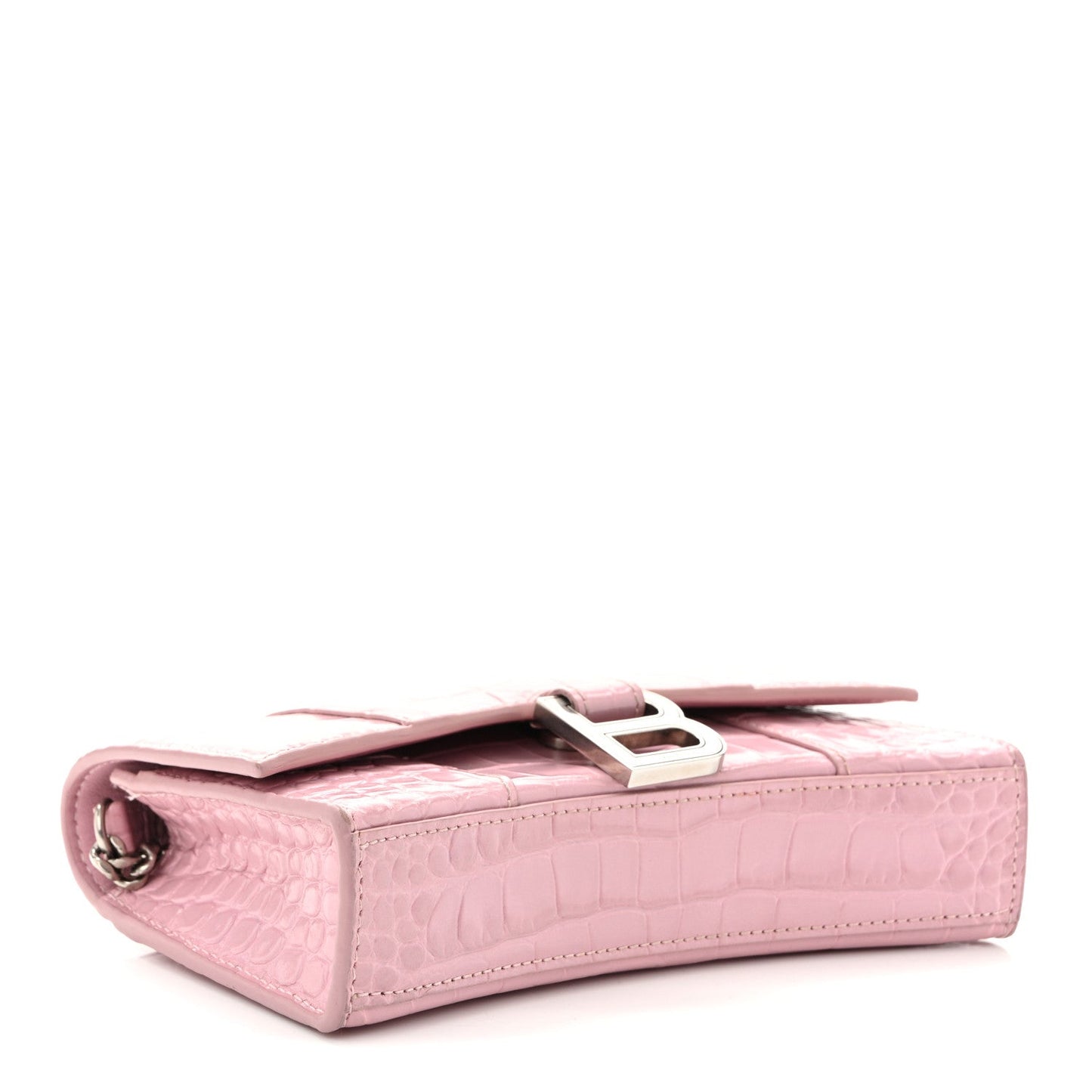 Shiny Calfskin Crocodile Embossed Hourglass Chain Bag Powder Pink