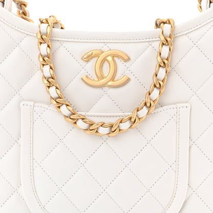Calfskin Quilted Small Hobo White