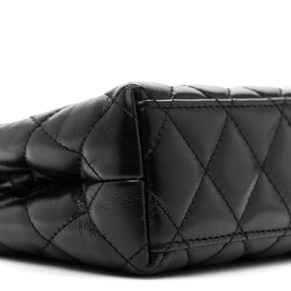 Shiny Aged Calfskin Quilted Nano Kelly Shopper Black