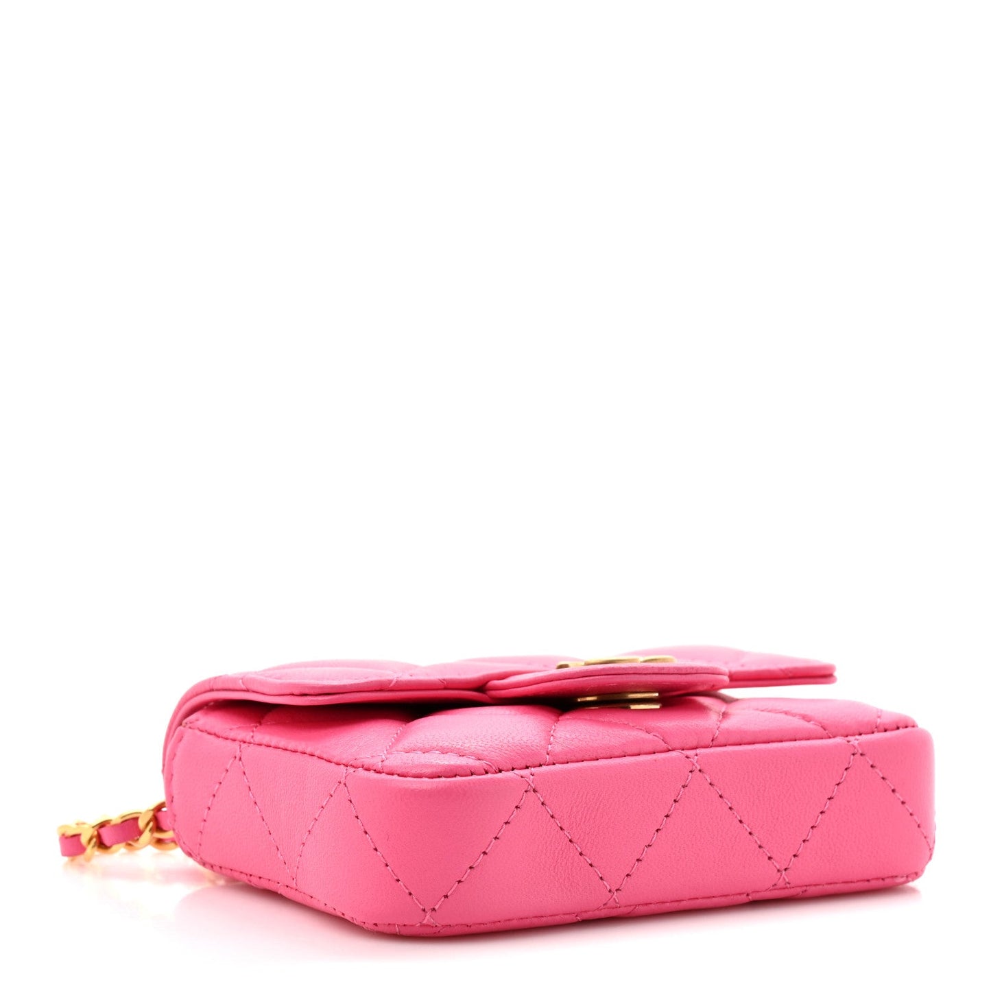 Lambskin Enamel Quilted Mini Chain Belt Bag Pink