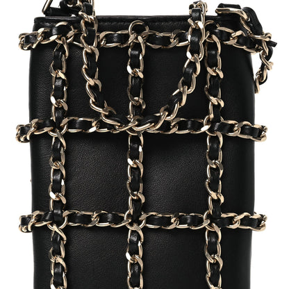 Lambskin Tech Me Out Clutch With Chain Black