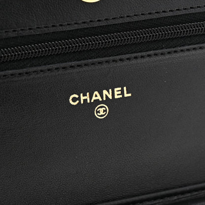 Lambskin Quilted Wallet On Chain WOC Black