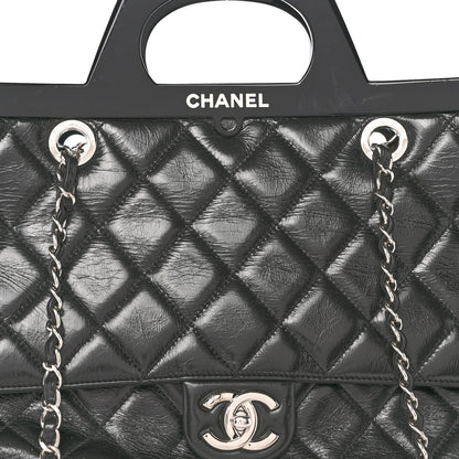 Glazed Calfskin Quilted Large CC Delivery Tote Black