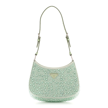 Satin Crystal Cleo Adjustable Strap Shoulder Bag Acqua