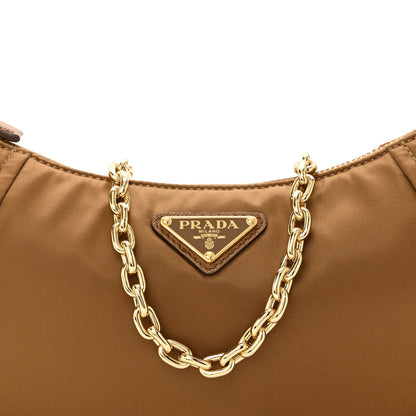 Re-Nylon Saffiano Demi-lune Shoulder Bag Brown