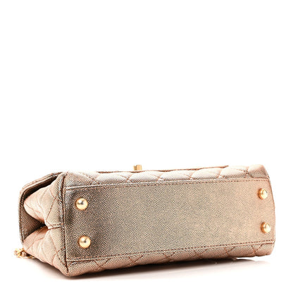 Metallic Caviar Quilted Mini Coco Handle Flap Gold