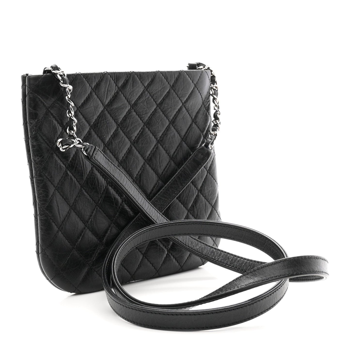 Aged Calfskin Quilted Crossbody Bag Black