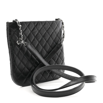 Aged Calfskin Quilted Crossbody Bag Black