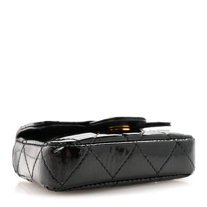 Patent Enamel Quilted Coco Hearts Clutch With Chain Black