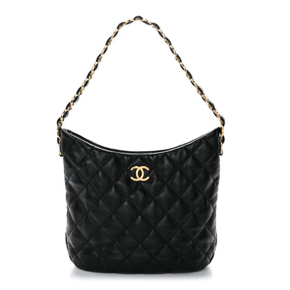 Lambskin Quilted Large CC Links Hobo Black