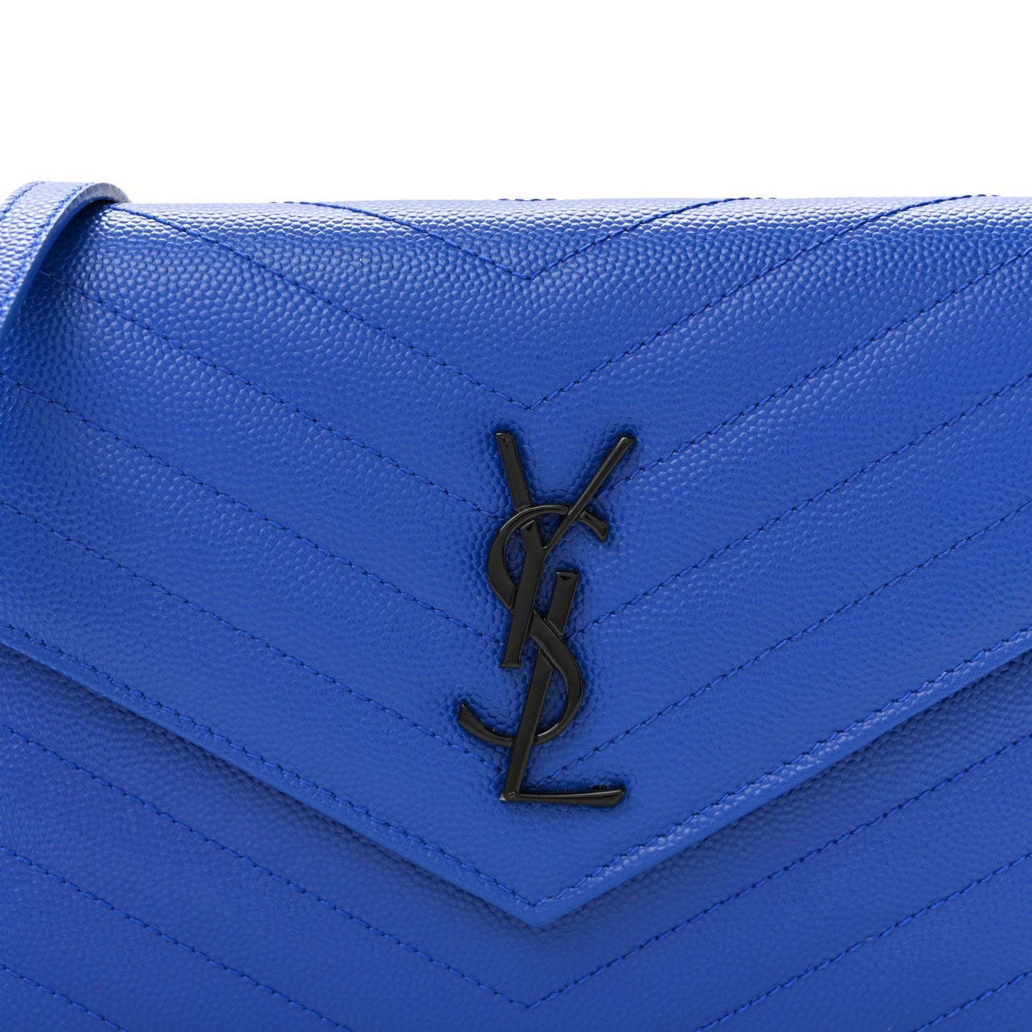 Grain De Poudre Matelasse Chevron Monogram Envelope Chain Wallet Blue Majorelle