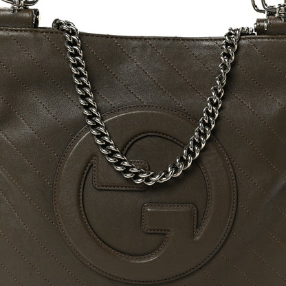 Sakai Be Green Calfskin Diagonal Stitched Small Blondie Tote Craclet Brown