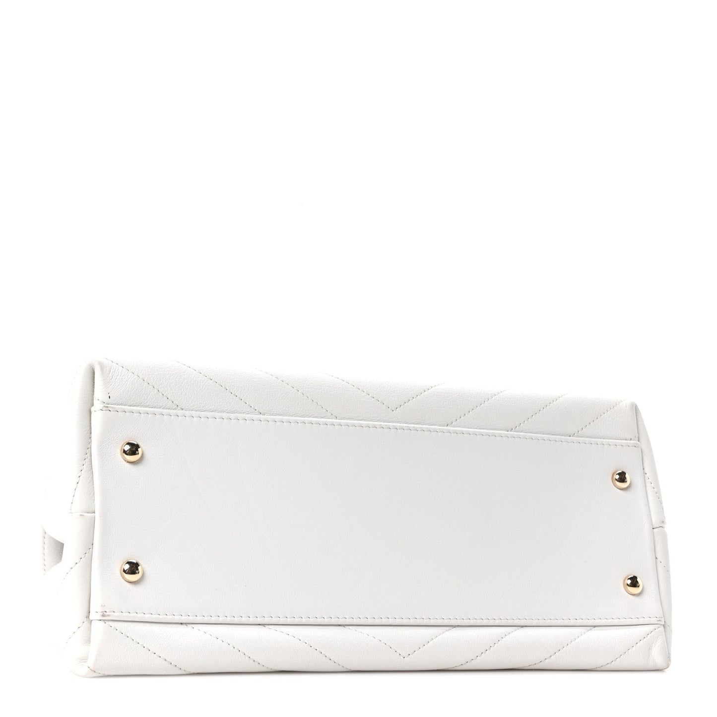 Grained Calfskin Stitched Medium Chevron Chic Top Handle Flap White