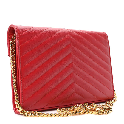 Grain De Poudre Matelasse Chevron Monogram Chain Wallet Rouge Eros