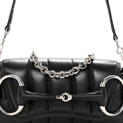 Nappa Vertical Matelasse Small Maxi Horsebit Chain Shoulder Bag Black