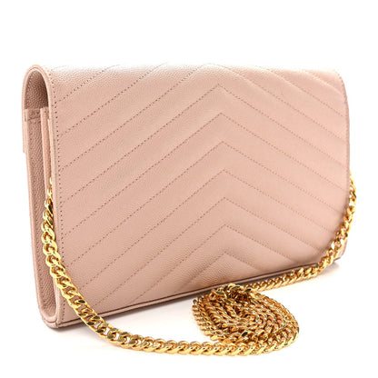 Grain De Poudre Matelasse Chevron Monogram Chain Wallet Pale Pink