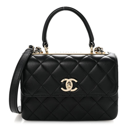 Lambskin Quilted Small Trendy CC Dual Handle Flap Bag Black