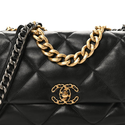 Lambskin Quilted Large Chanel 19 Flap Black