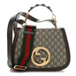 GG Supreme Monogram Textured Dollar Calfskin Web Medium Blondie Top Handle Shoulder Flap Bag Beige Ebony New Acero