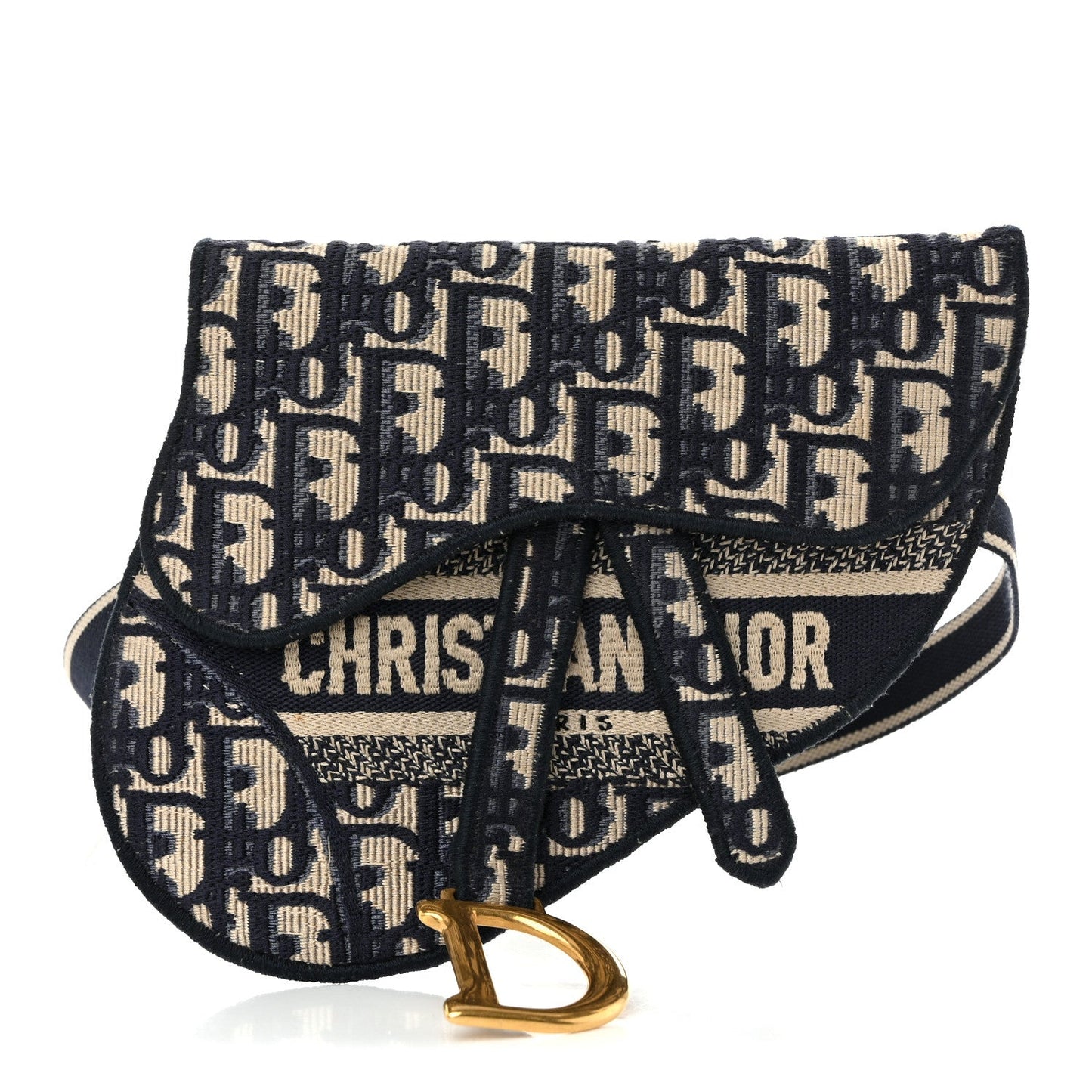 Oblique Embroidered Saddle Belt Pouch Blue