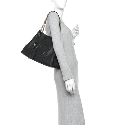 Pebbled Calfskin Medium Soho Chain Shoulder Bag Black