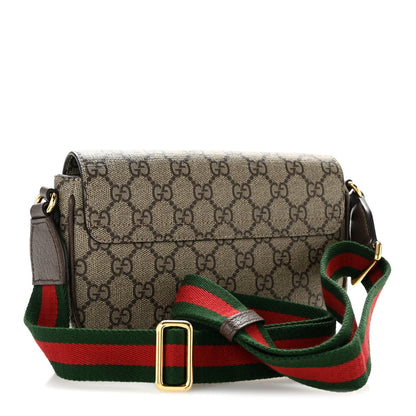 GG Supreme Monogram Textured Dollar Calfskin Web Mini Ophidia Envelope Shoulder Bag Beige Ebony New Acero