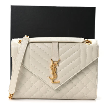 Grain De Poudre Textured Mixed Matelasse Medium Triquilt Monogram Satchel Crema Soft