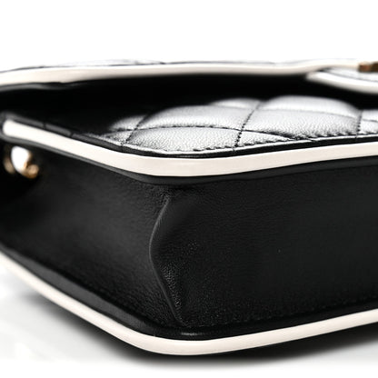 Lambskin Quilted Resin CC Mini Flap Bag Black White