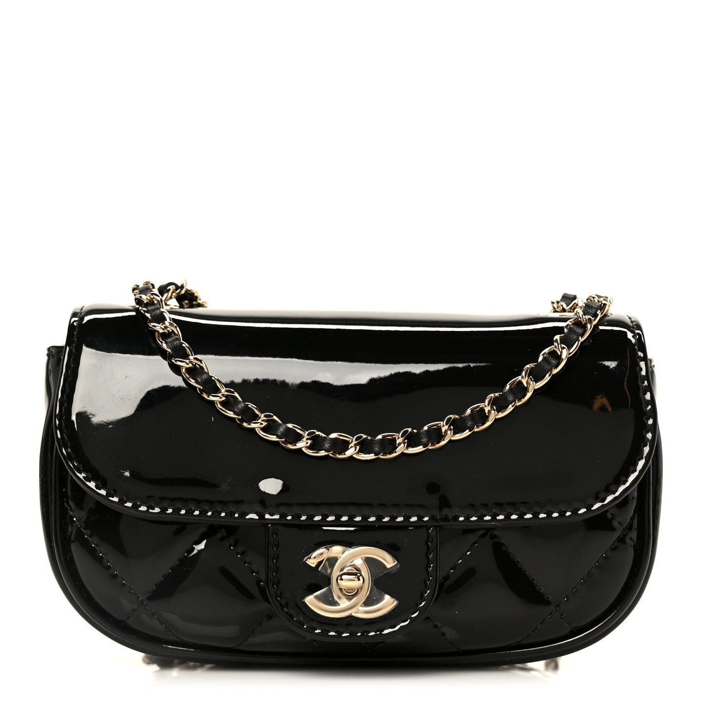 Patent Calfskin Quilted Mini Flap Black