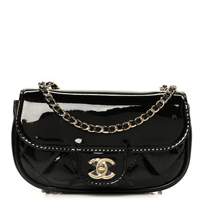 Patent Calfskin Quilted Mini Flap Black