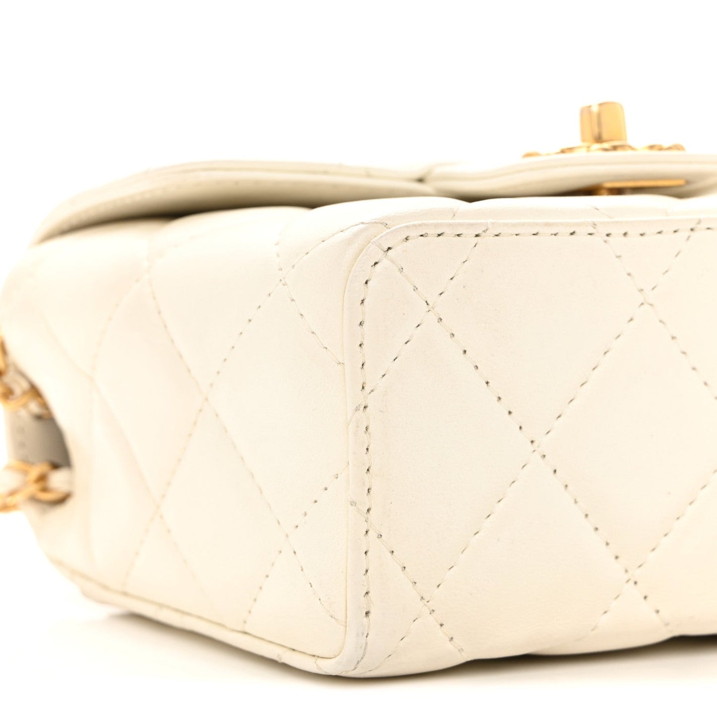 Lambskin Handle Crush Top Handle Flap Bag White