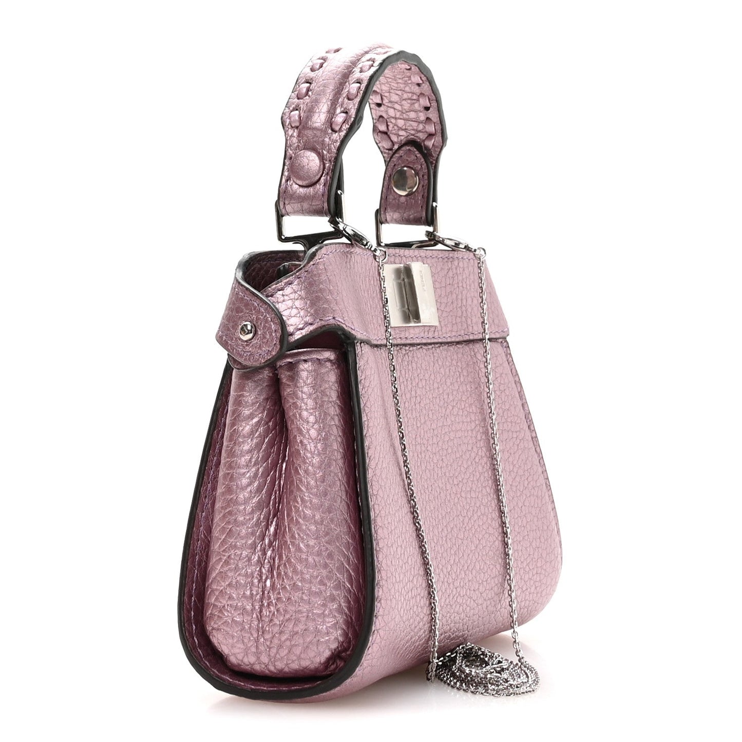 Metallic Cuoio Romano Selleria Nano Peekaboo Satchel Purple