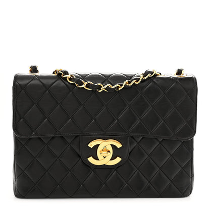 Lambskin Quilted XL Jumbo Single Flap Black