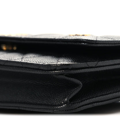 Caviar Quilted Enamel Coco Casino Wallet On Chain WOC Black
