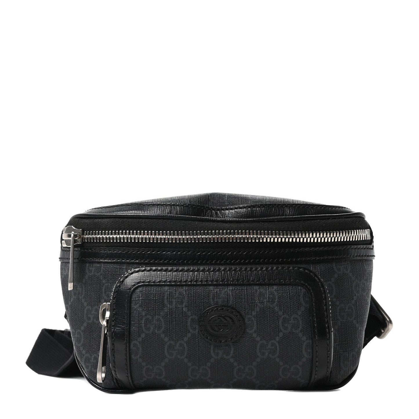 GG Supreme Monogram Textured Calfskin Retro Interlocking G Belt Bag Black
