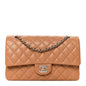 Caviar Quilted Medium Double Flap Light Brown