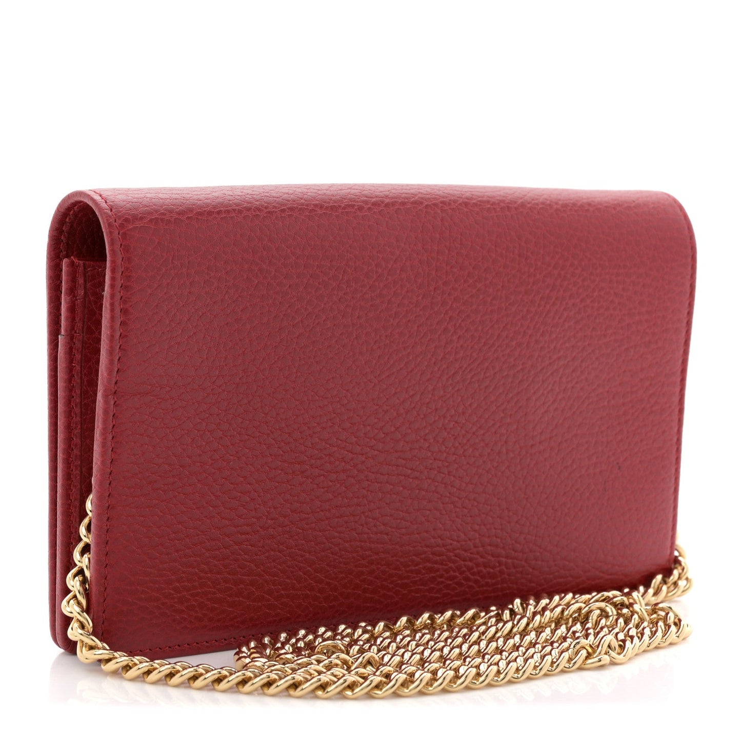 Dollar Calfskin Mini GG Marmont Chain Wallet Hibiscus Red