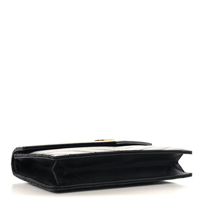 Calfskin Matelasse Chevron Monogram Envelope Chain Wallet Black