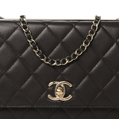 Lambskin Quilted Trendy CC Wallet On Chain WOC Dark Brown
