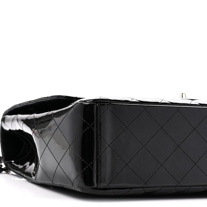 Patent Calfskin Sparkle Quilted Maxi Single Flap Black