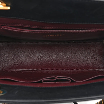 Shiny Sheepskin Chevron Quilted Collar and Tie Flap Black
