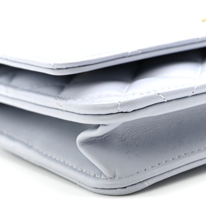 Lambskin Quilted Hearts CC Wallet On Chain WOC Light Blue