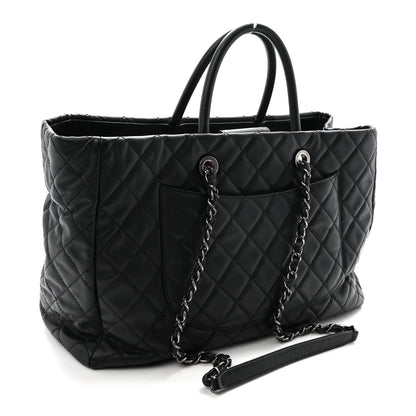 Caviar Quilted Large Coco Handle Shopping Tote Black